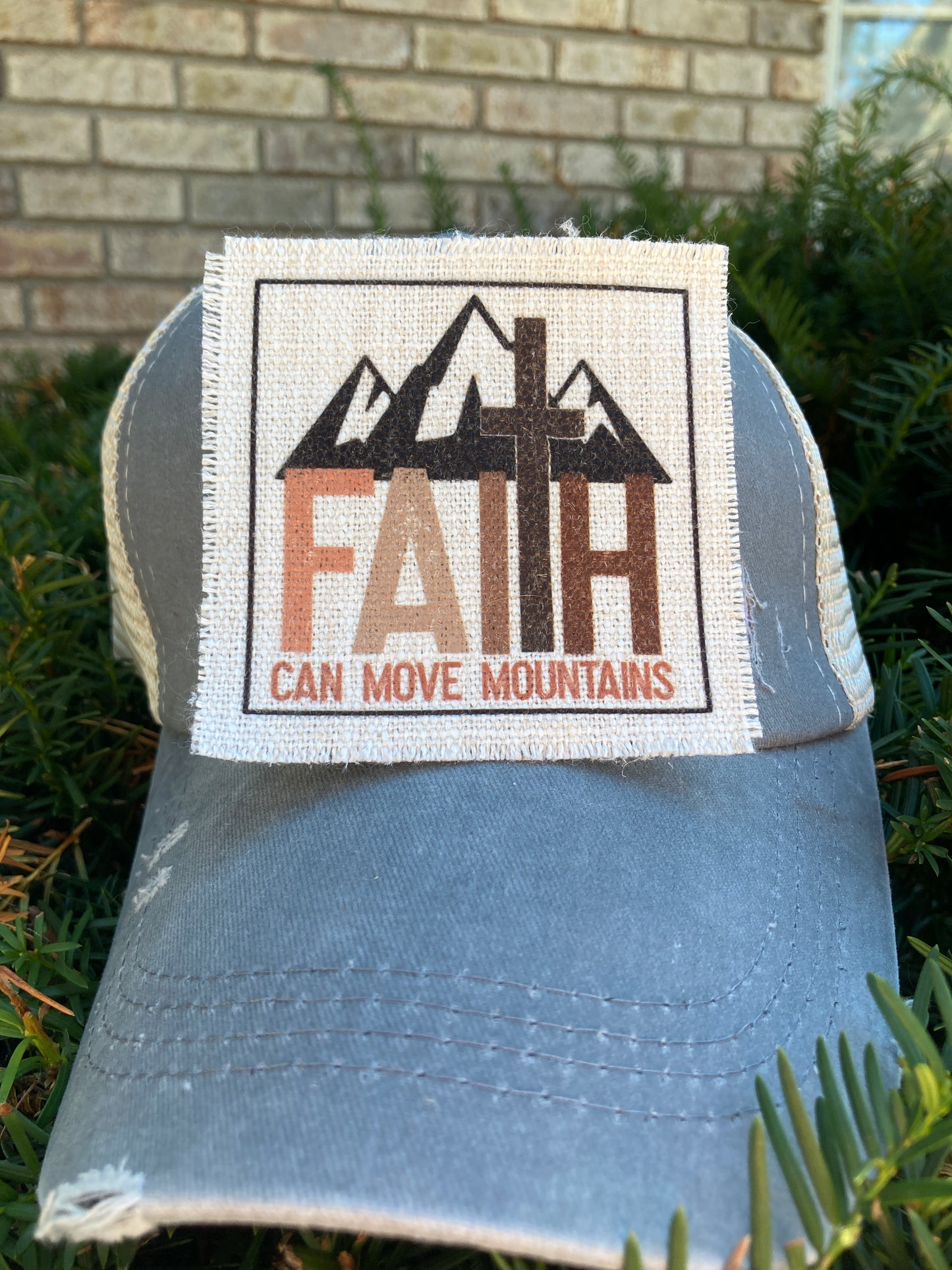 Faith Can Move Mountains with Cross Hat Patch