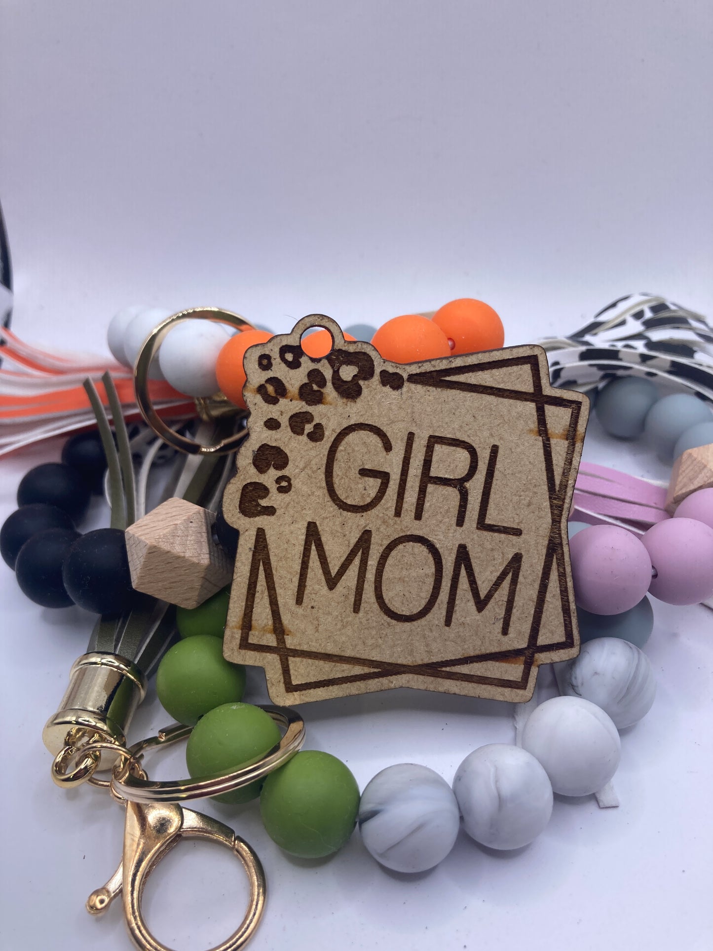 Girl Mom Leopard Wooden Accessory Token