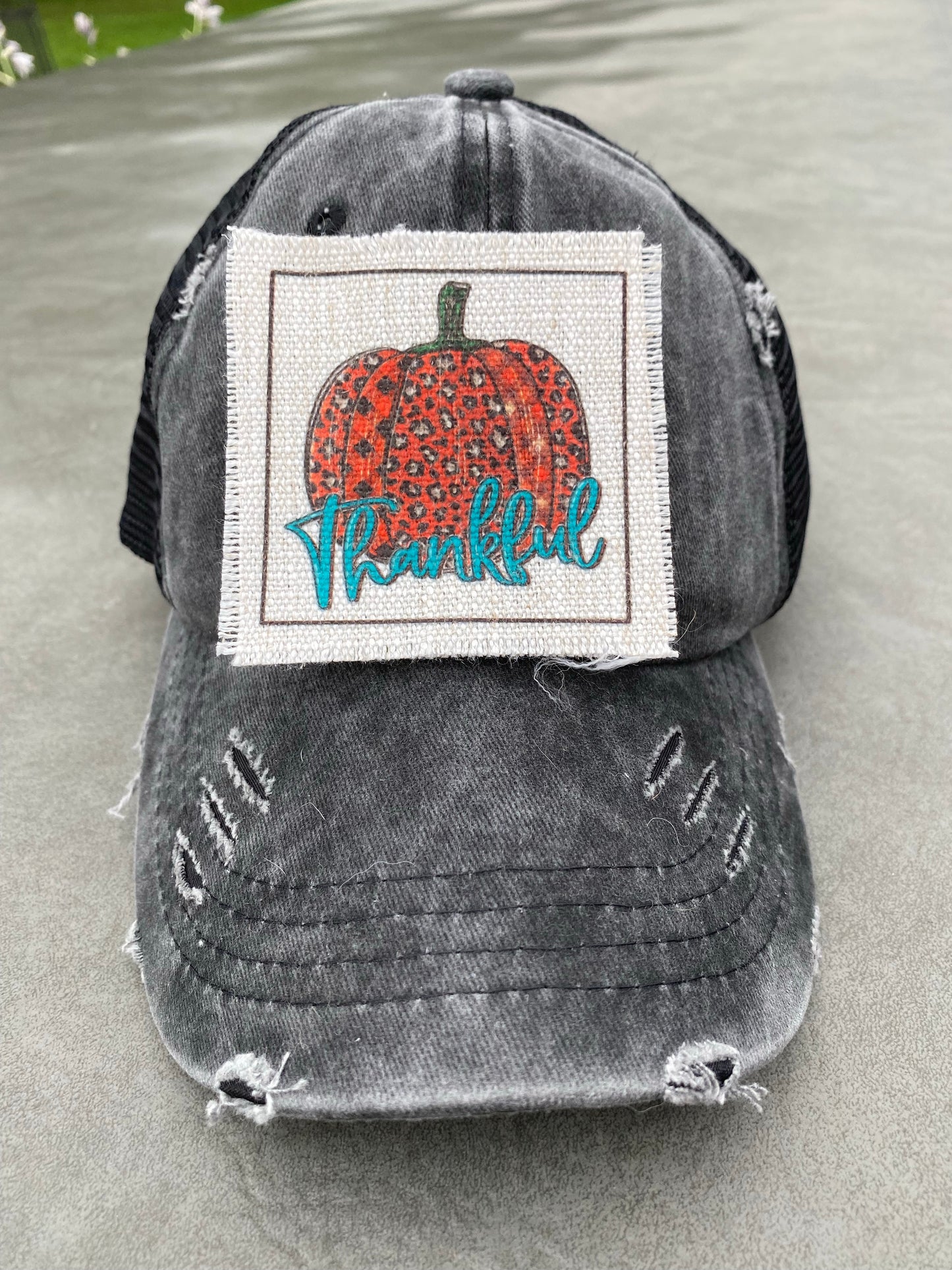 Thankful Leopard Pumpkin Hat Patch