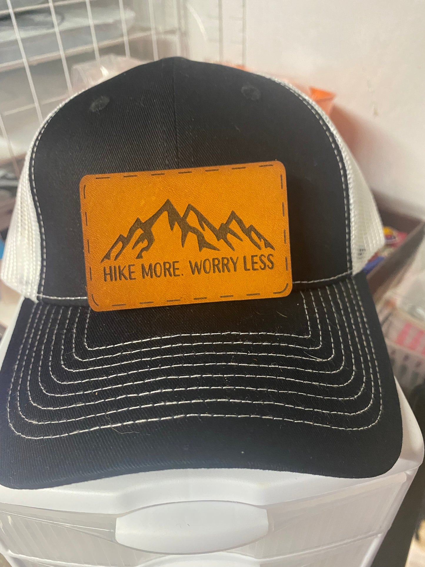 Hike More Worry Less Leatherette Hat Patch