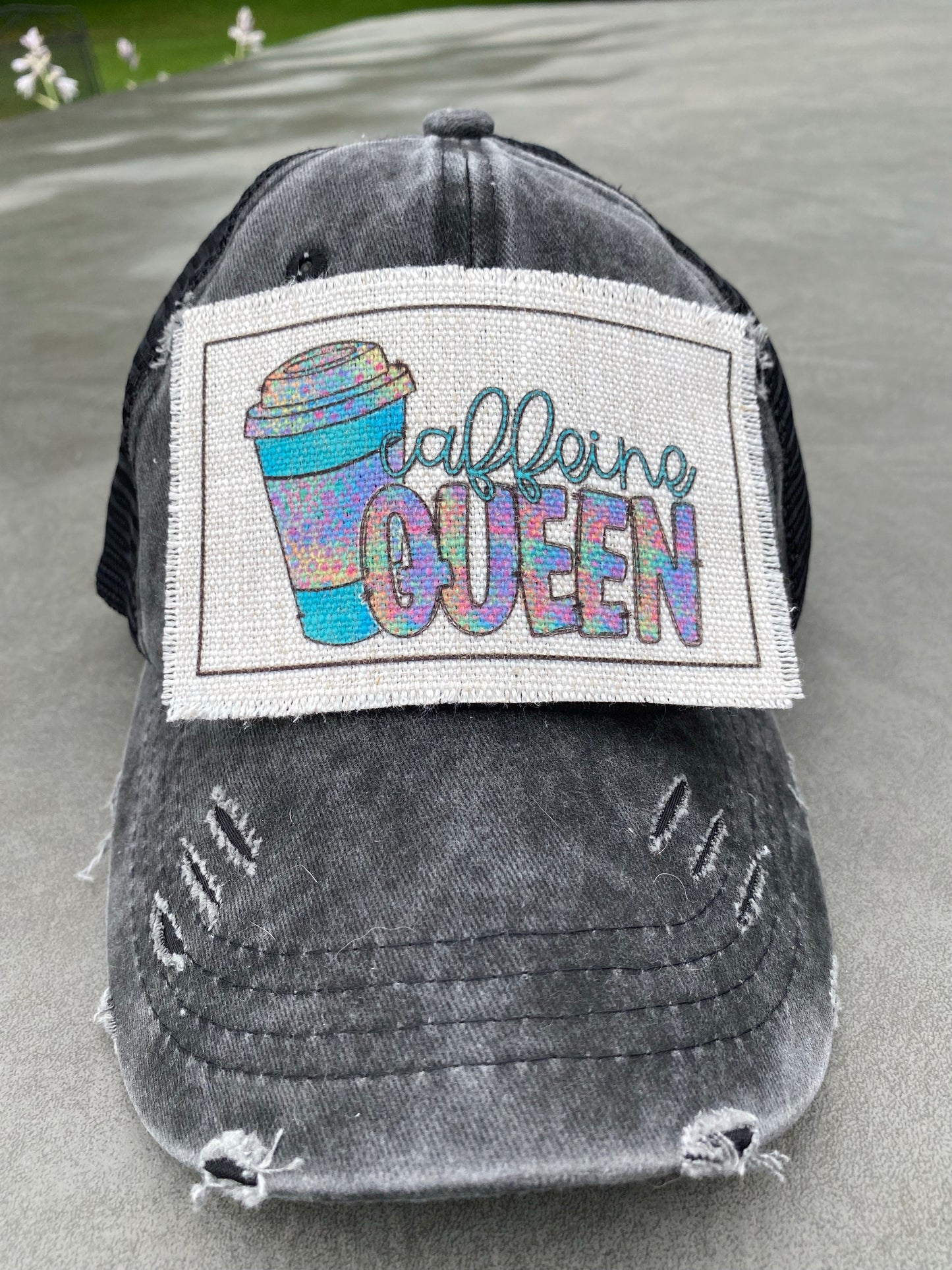 Caffeine Queen with Blue Cup Hat Patch
