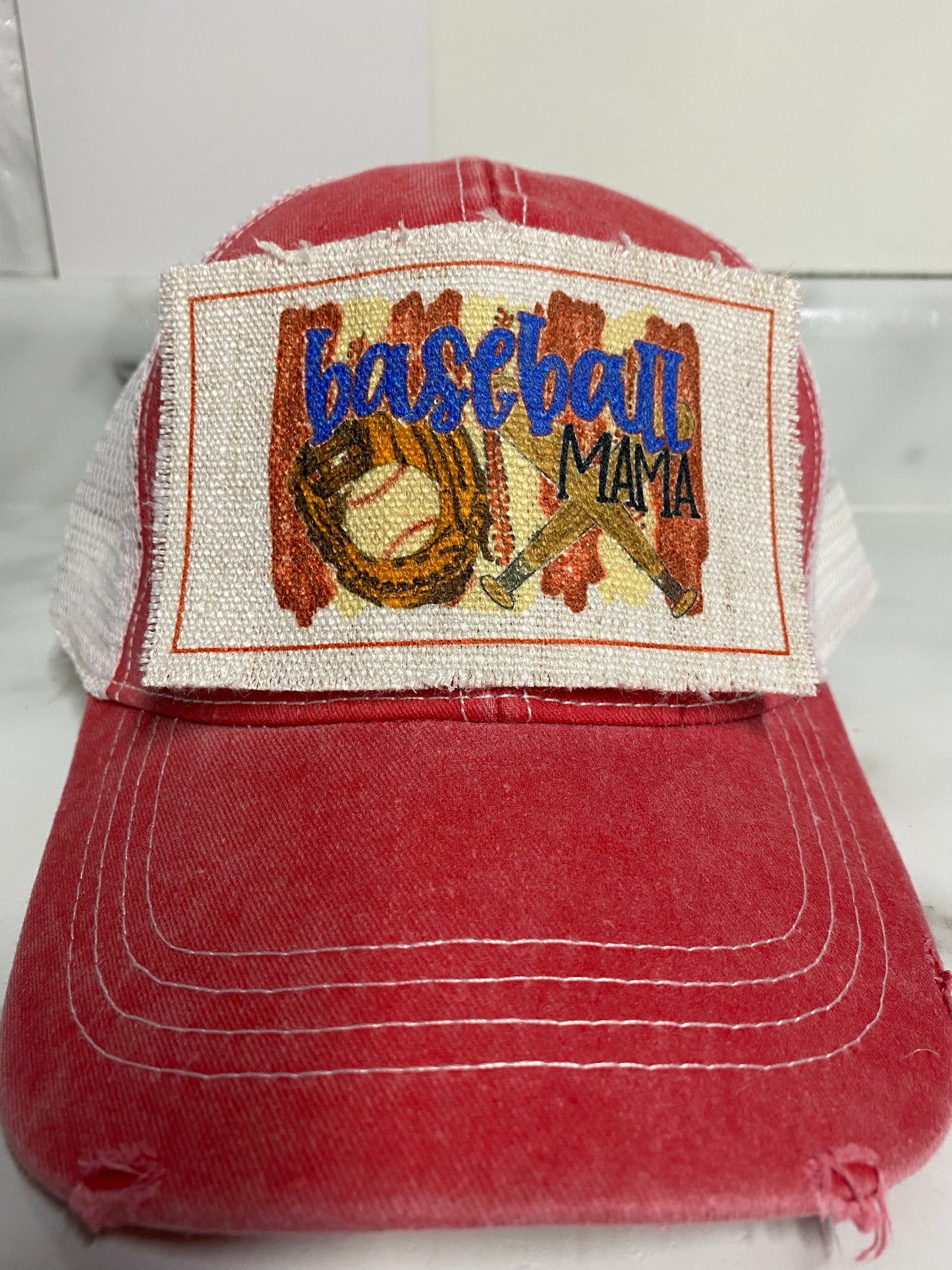 Baseball Mom Red Hat Patch
