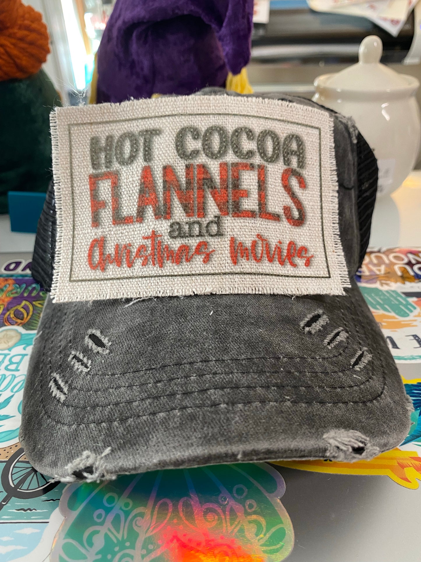 Hot Cocoa Flannels and Christmas Movies Hat Patch