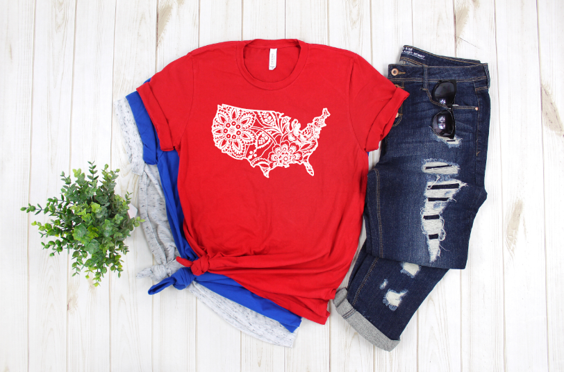 Floral USA Screen Print Transfer