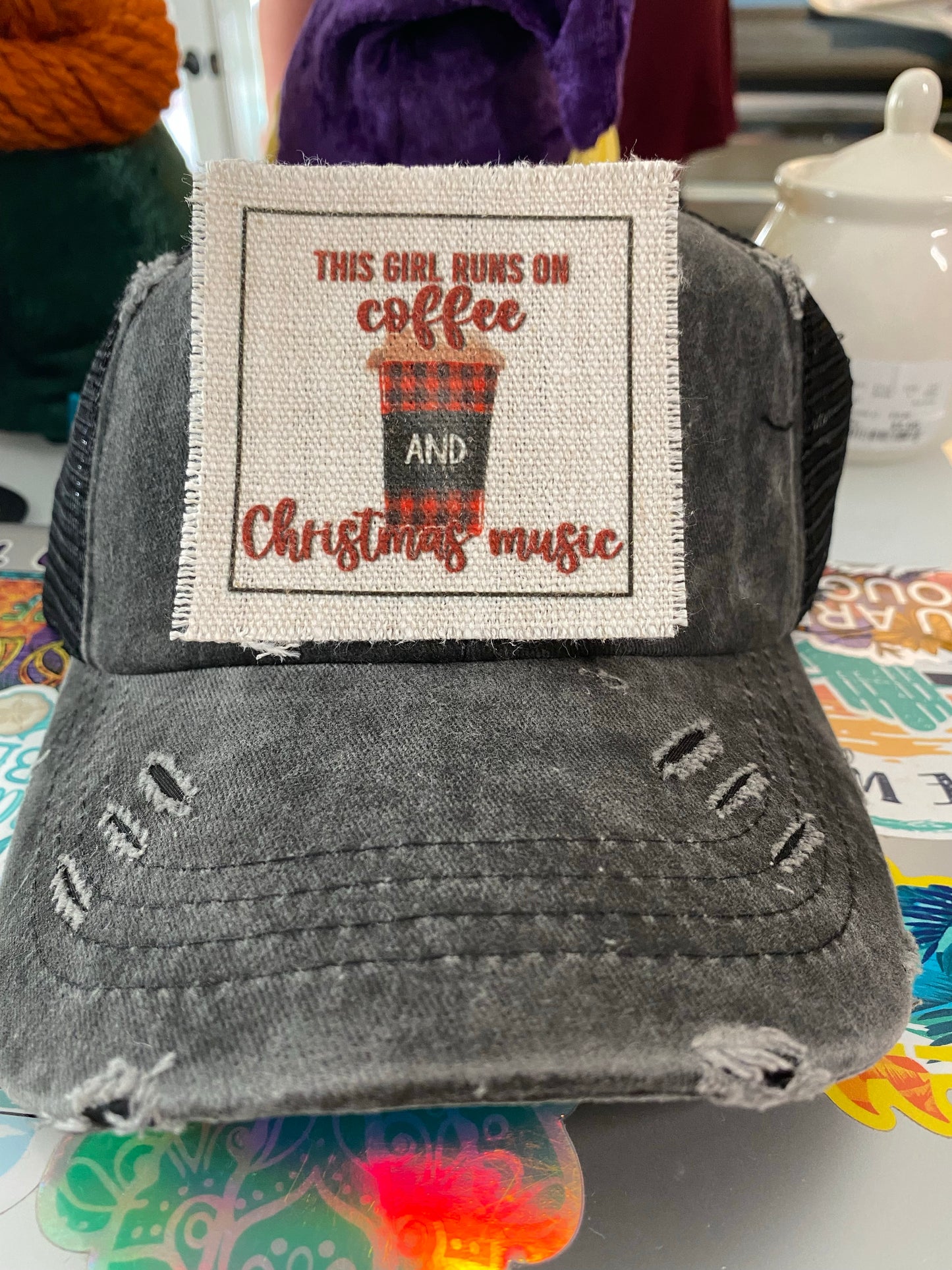 Coffee and Christmas Music Hat Patch