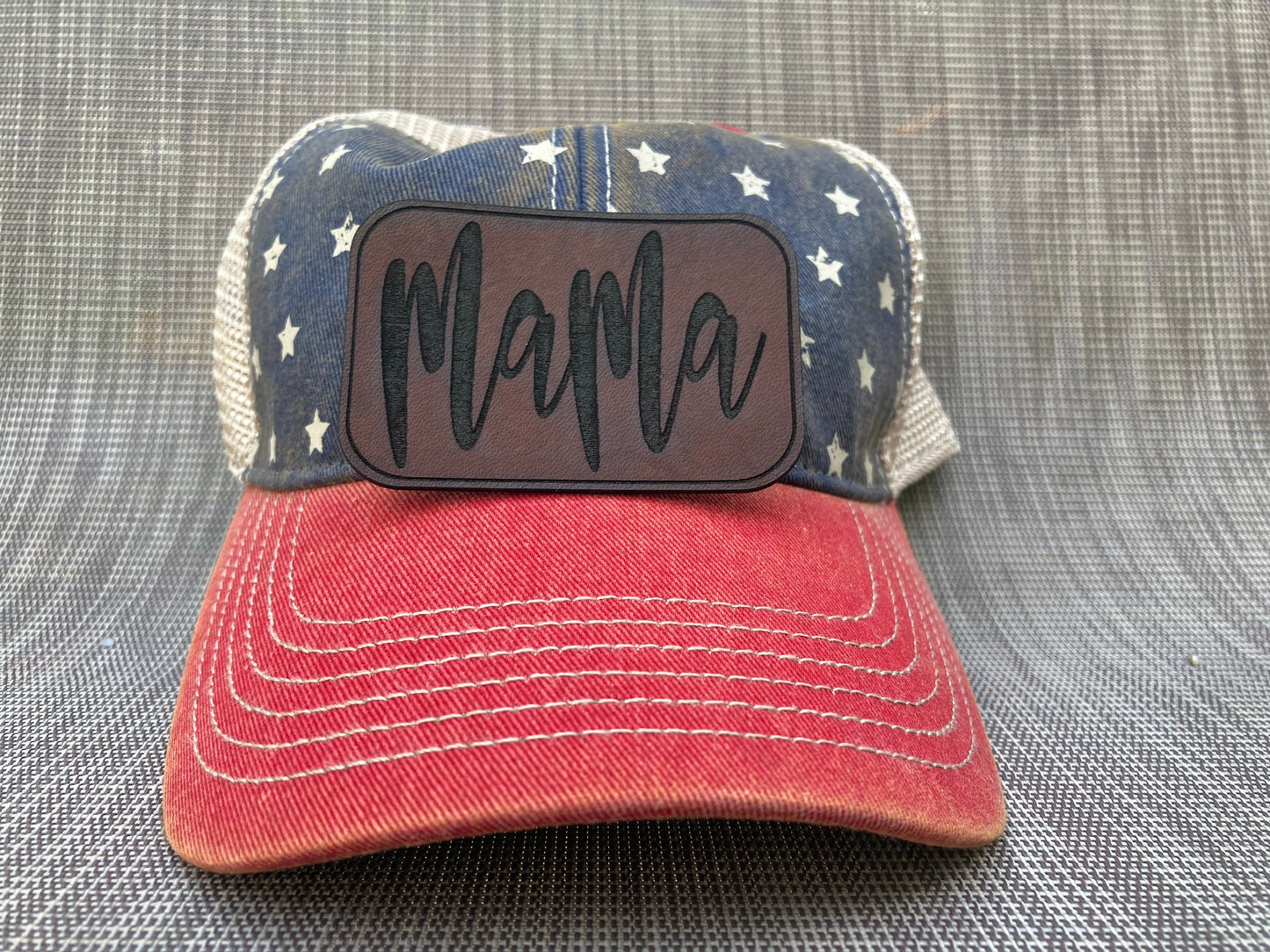 Mama Script Leatherette Hat Patch