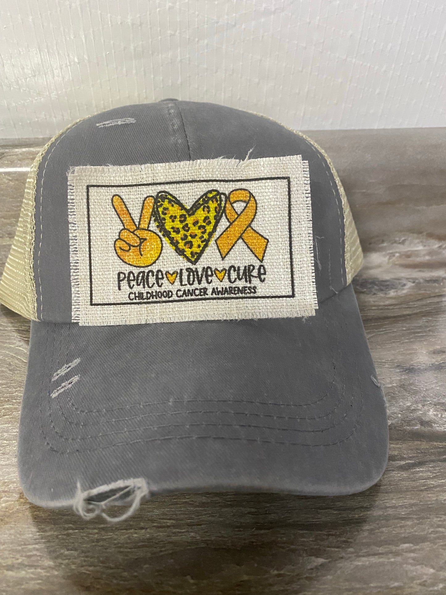 Peace Love Cure Childhood Cancer Awareness Hat Patch