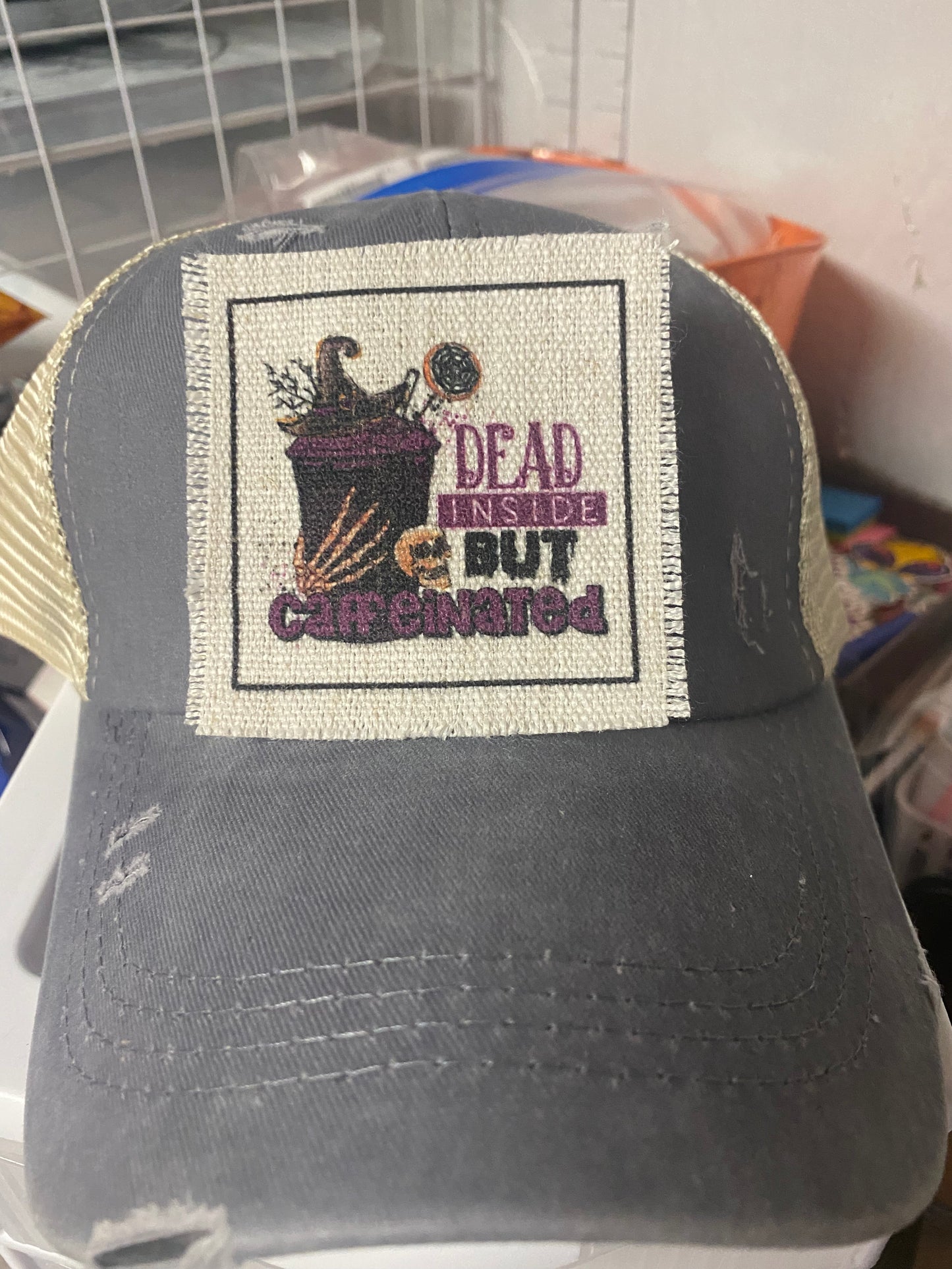 Dead Inside But Caffeinated Purple Cup Hat Patch