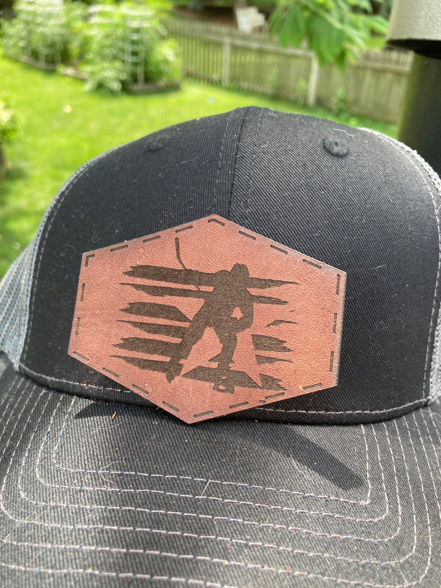 Hockey Flag Leatherette Hat Patch