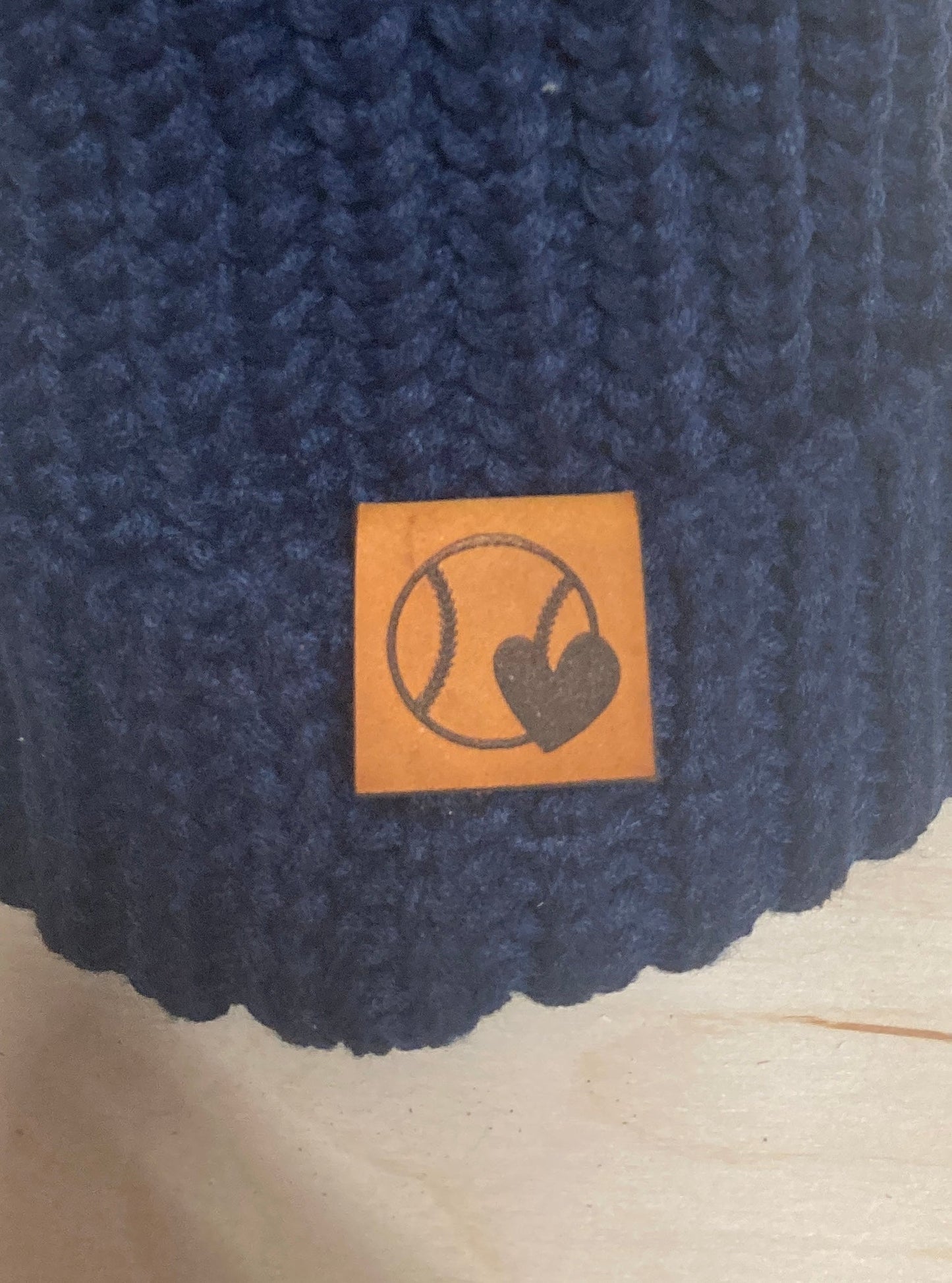 Baseball/Softball Heart Fold-Over Leatherette Beanie Patch