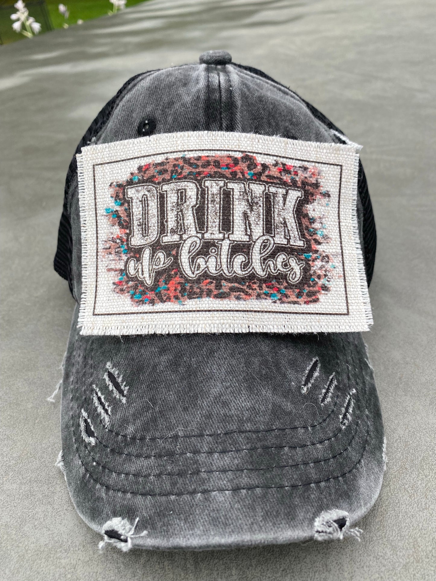 Drink Up Bitches Leopard Hat Patch