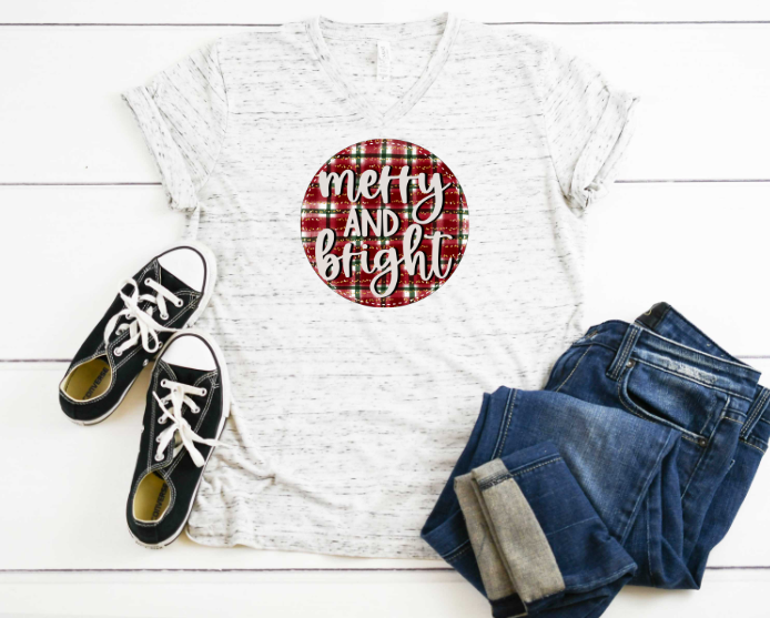 Merry and Bright Plaid Circle Sublimation Transfer