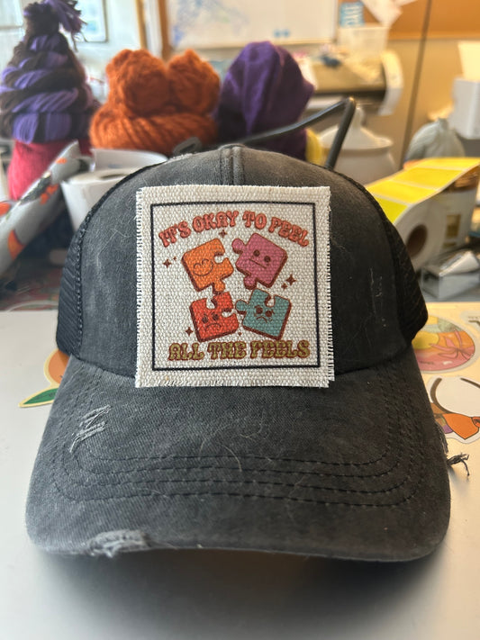 It's Okay To Feel All The Feels Puzzle Pieces Hat Patch