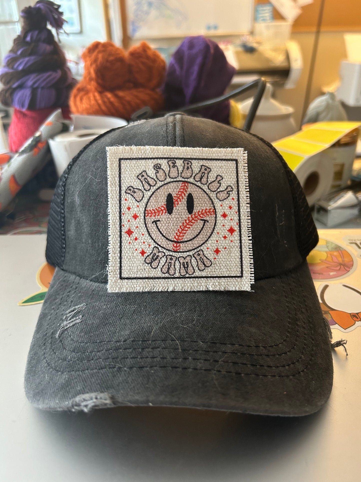 Baseball Mama Smiles Hat Patch