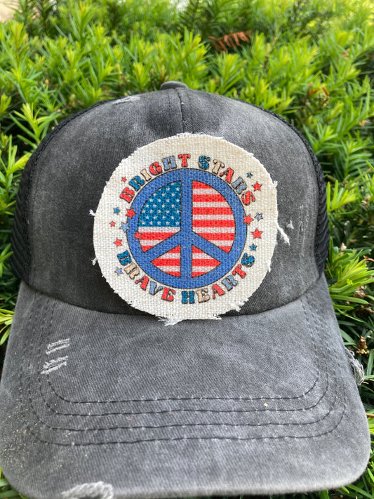 Bright Stars Have Hearts Flag and Peace Hat Patch