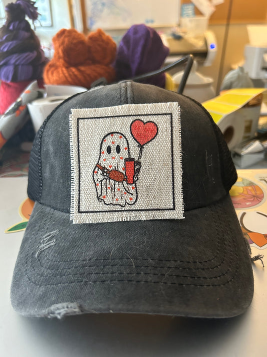Ghost with Heart Balloon Hat Patch