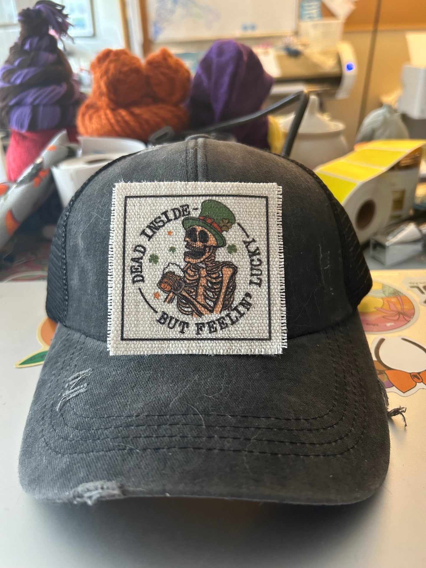 Dead Inside But Feelin' Lucky Skelton Hat Patch