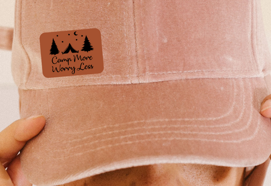 Camp More Worry Less Small with tent Leatherette Hat Patch