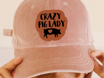 Crazy Pig Lady Leatherette Hat Patch