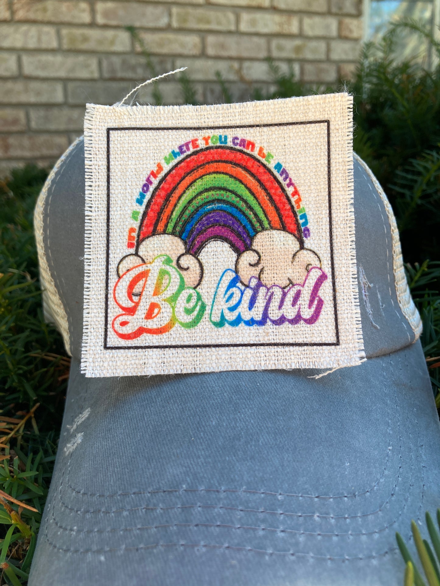 Be Kind Rainbow and Clouds Hat Patch