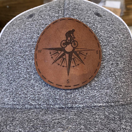 Bike Compass Leatherette Hat Patch