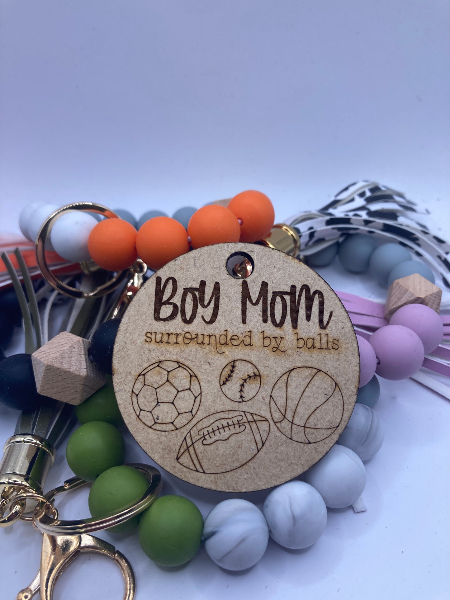 Boy Mom Surrounded by Balls Wooden Accessory Token