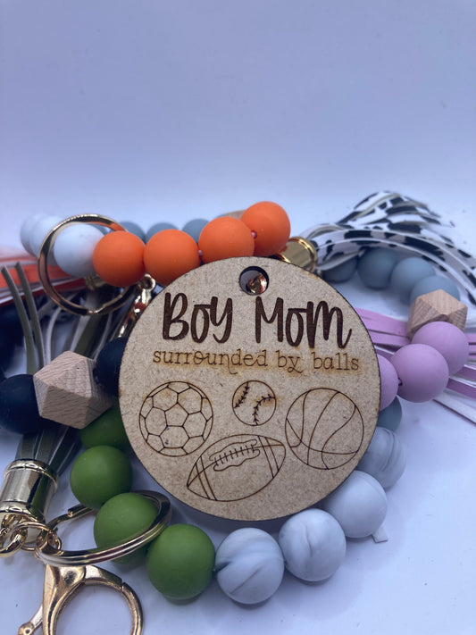 Boy Mom Surrounded by Balls Wooden Accessory Token
