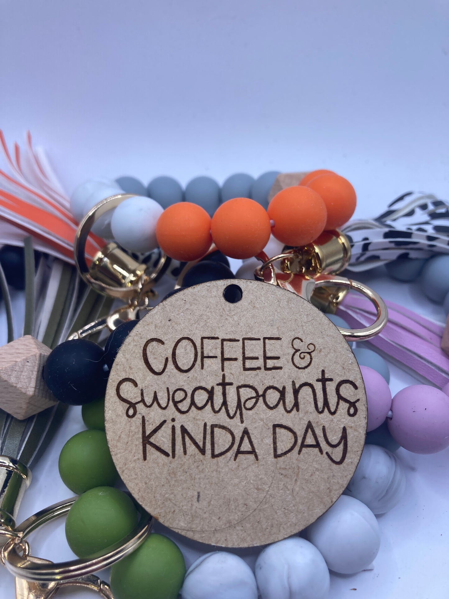 Coffee and Sweatpants Kinda Day Wooden Accessory Token
