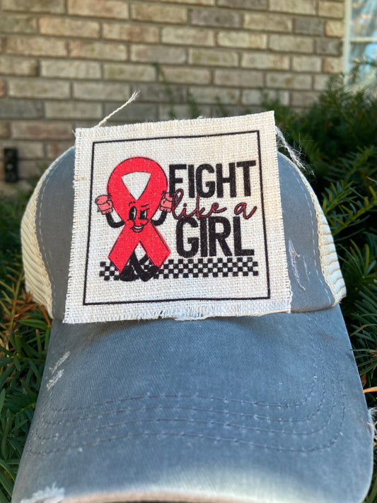 Fight Like a Girl with Ribbon Hat Patch