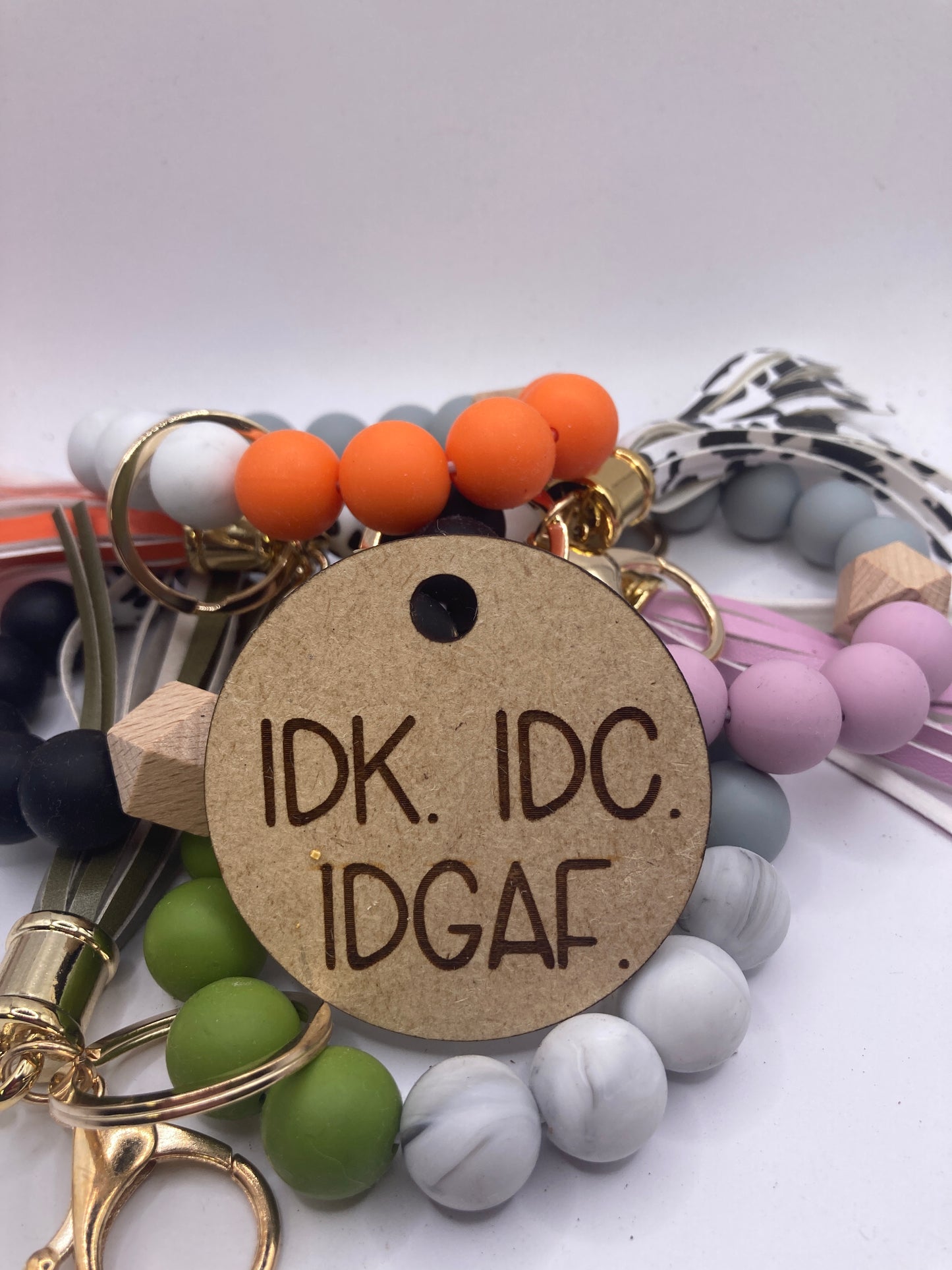 IDK IDC IDGAF Wooden Accessory Token