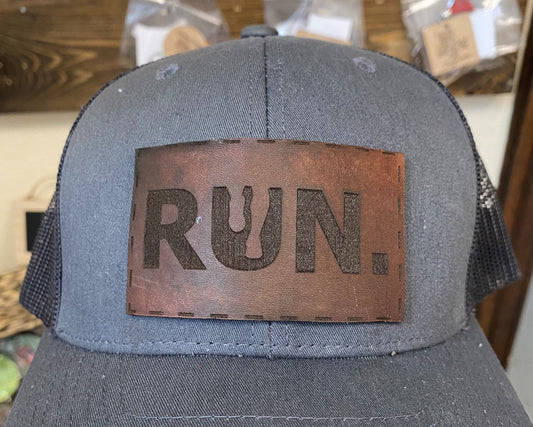 Run. Leatherette Hat Patch