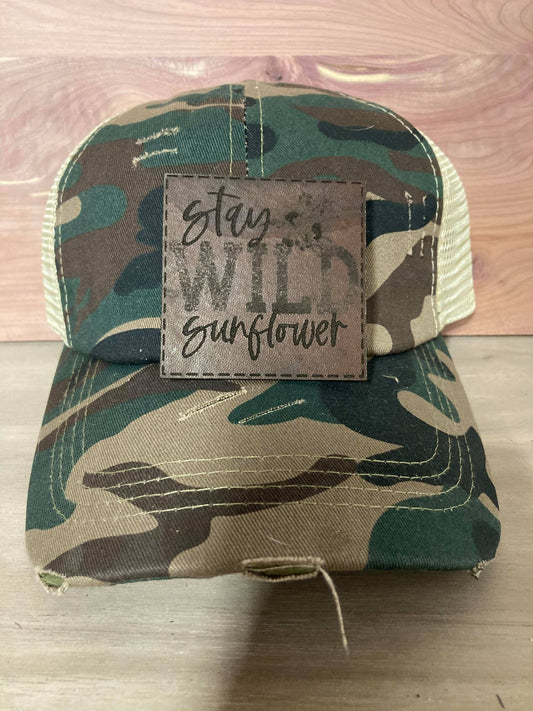 Stay Wild Sunflower Leatherette Hat Patch