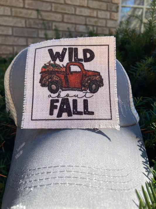 Wild About Fall Orange Truck with Pumpkins Hat Patch