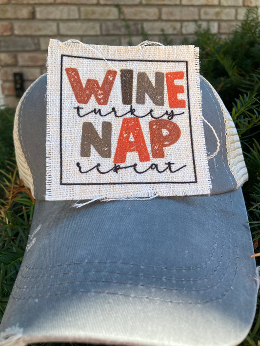 Wine Turkey Nap Repeat Hat Patch