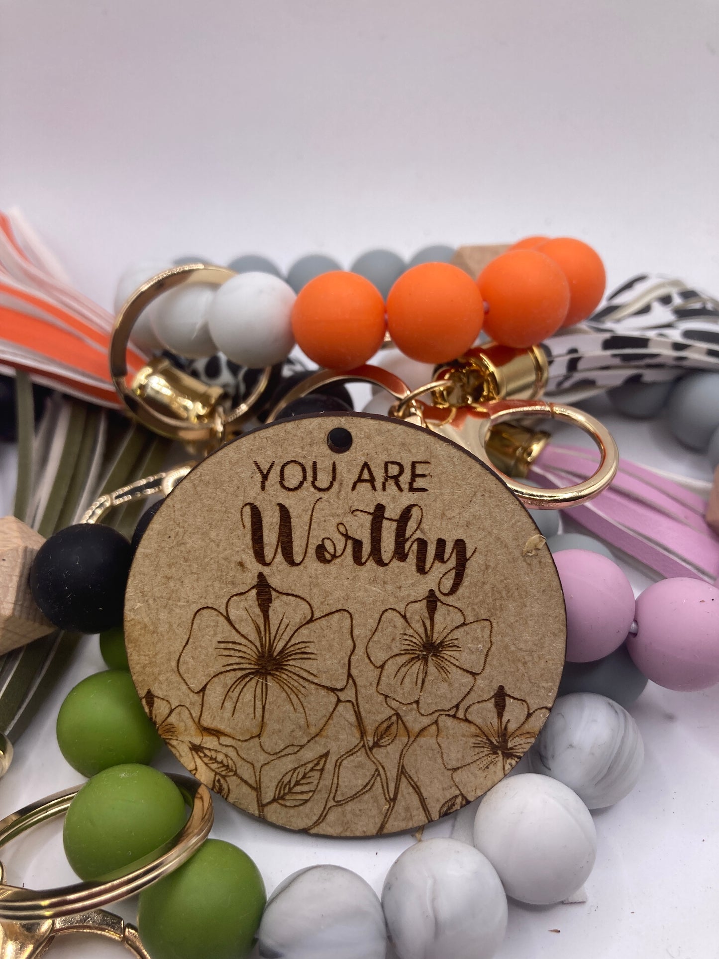 You are Worthy Floral Wooden Accessory Token