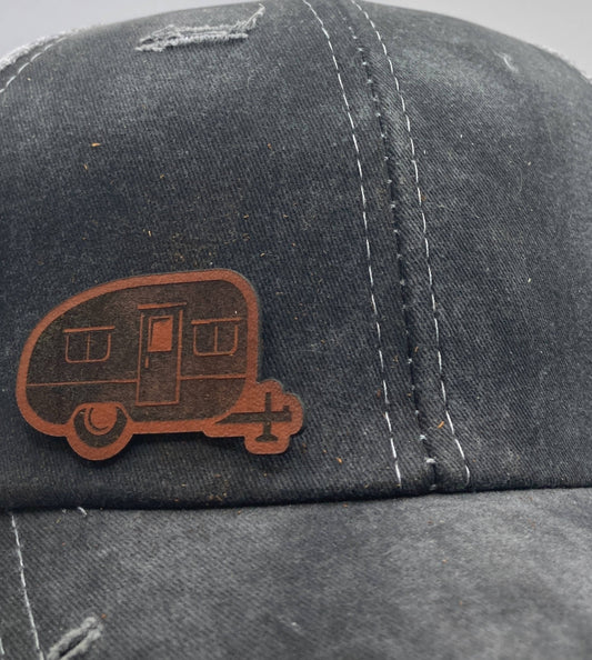 Camper Trailer Small Leatherette Hat Patch