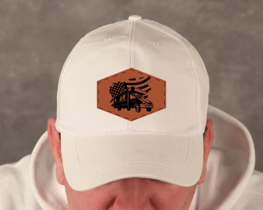 Camper Van Flag Leatherette Hat Patch