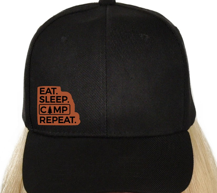 Eat Sleep Camp Small Leatherette Hat Patch