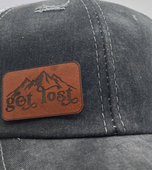 Get Lost Mountains Small Leatherette Hat Patch