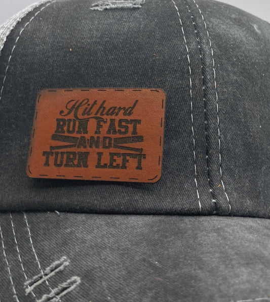 Hit Hard Turn Left Small Leatherette Hat Patch