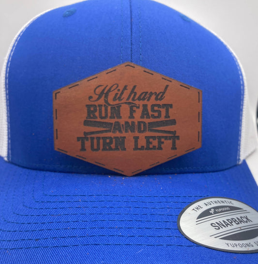 Hit Hard Turn Left Leatherette Hat Patch