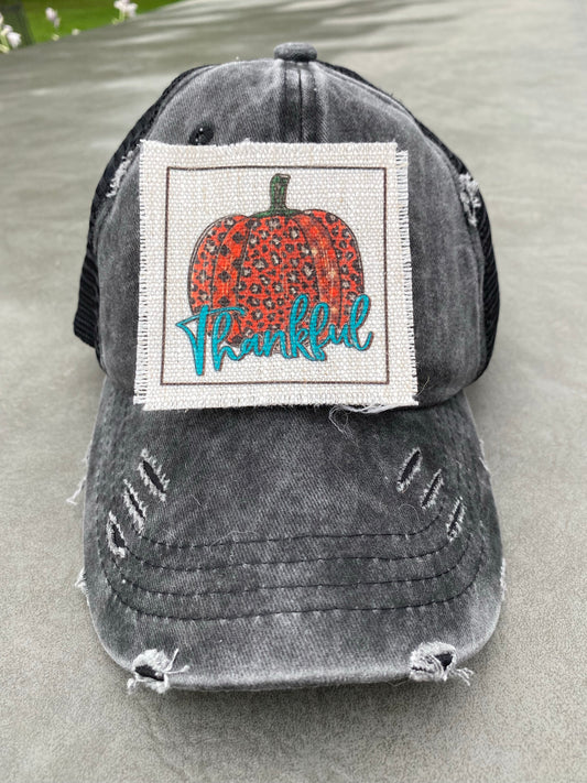 Thankful Leopard Pumpkin Hat Patch