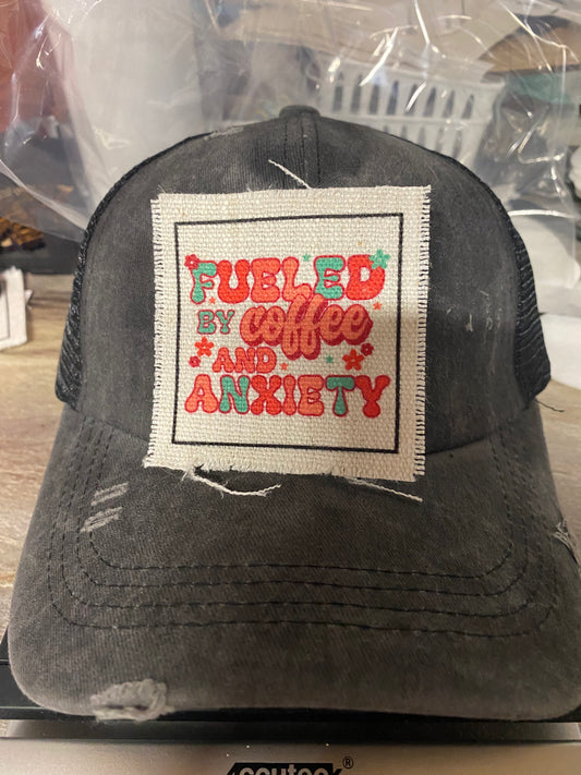 Fueled By Coffee And Anxiety Pink and Teal Hat Patch