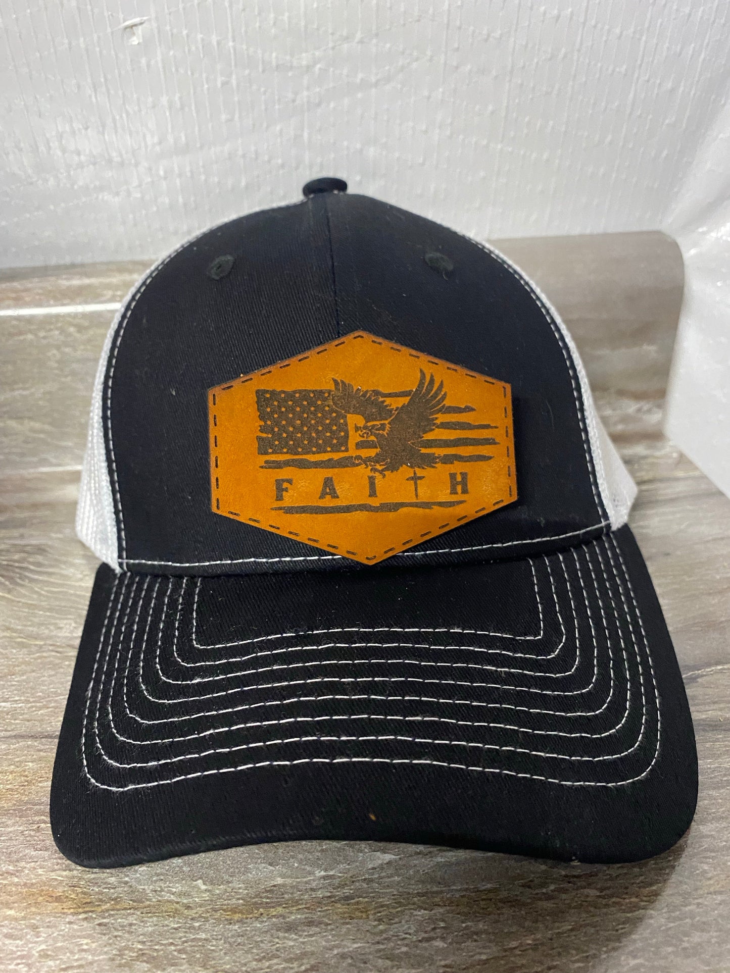 Faith Eagle Flag Leatherette Hat Patch