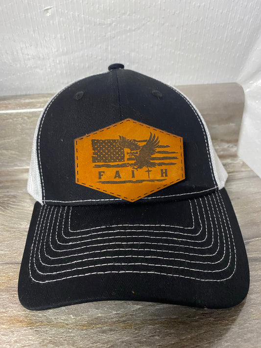 Faith Eagle Flag Leatherette Hat Patch