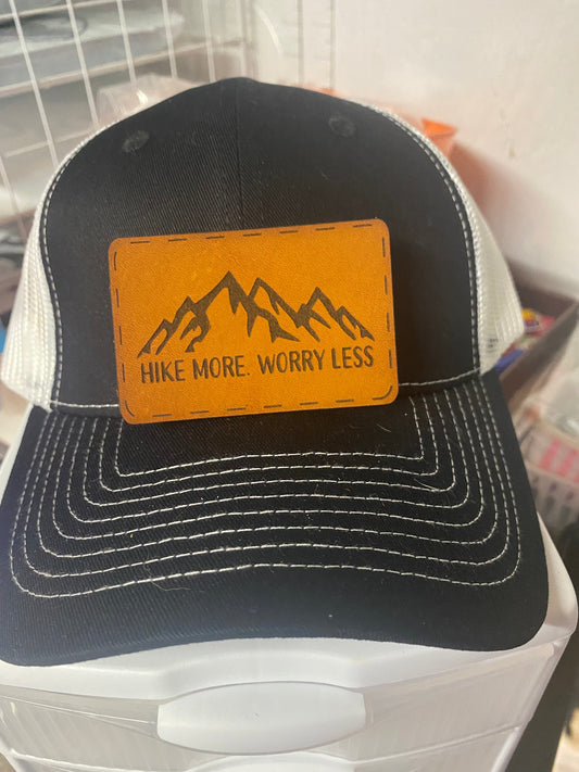 Hike More Worry Less Leatherette Hat Patch