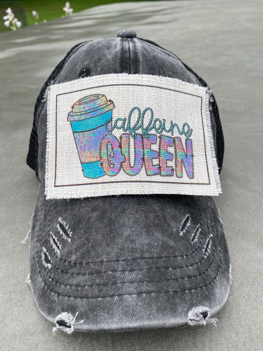 Caffeine Queen with Blue Cup Hat Patch