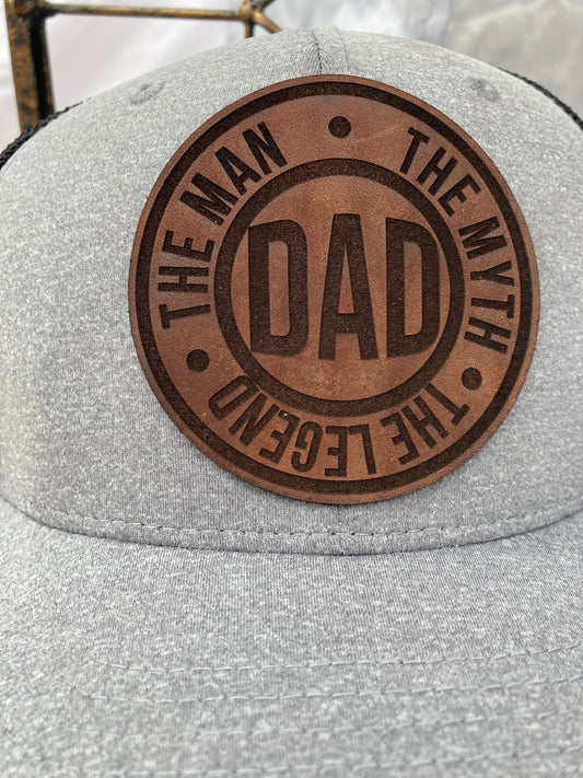 Dad Man Myth Legend Leatherette Hat Patch