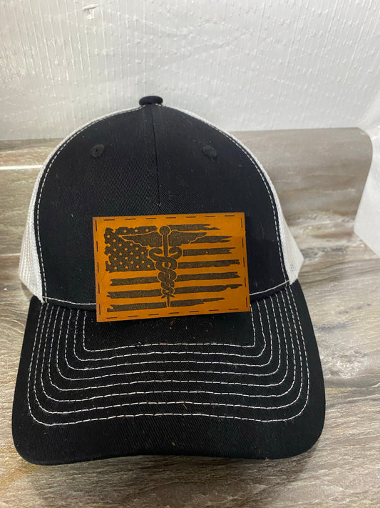 Medical Flag Leatherette Hat Patch