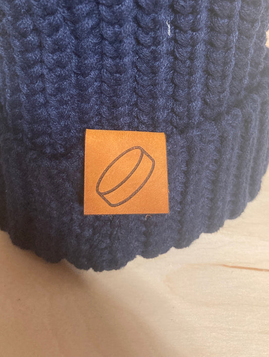 Hockey Puck Fold-Over Leatherette Beanie Patch